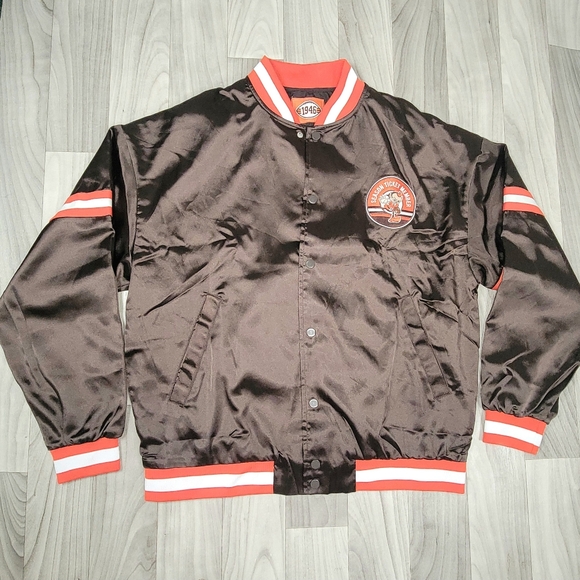 Cleveland Browns Jacket Adult L Season Ticket Member Bomber Brown NFL Satin - Picture 4 of 13